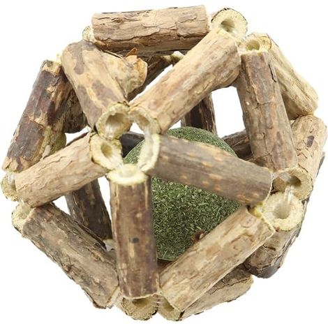 Lot de 2 Boules d'herbe à Chat, grincement des Dents, Boules d'herbe à Chat à mâcher pour Chats, Boule roulante en Bois Naturel, Boules interactives pour Chat, Augmentant l'appétit et Netto (1/5)