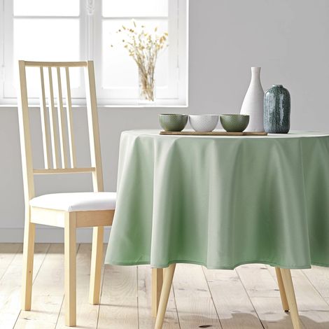 Nappe ronde Ø 180 cm – Polyester uni – Essentiel Sauge – Finition ourlet