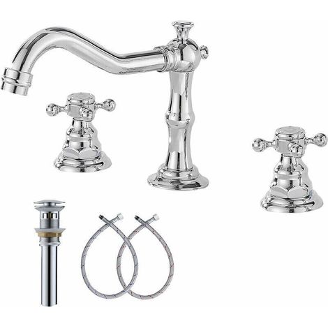 Chrome two-handle basin mixer tap, 3 holes, 8 to 16 inches, widely used bathroom tap