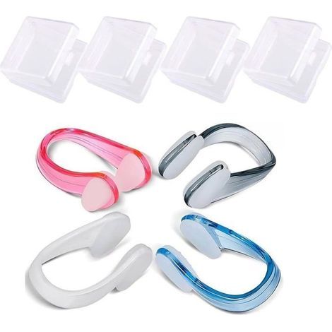 Pince Nez Natation, 4Pcs Réutilisable Pinces à Nez, Pince-Nez en Protecteur de Nez Imperméable Réutilisable avec Boîte de Rangement (1/4)