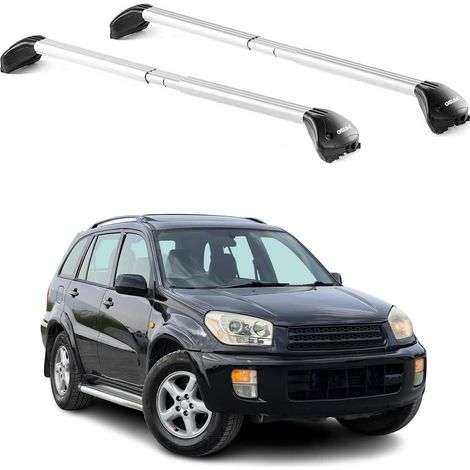 OMAC Dachträger Querträger TÜV geprüft für Toyota RAV4 II 2001-2005 – Abschließbar (4 Schlösser) – Max 100 kg – Edelstahlband + Gummischutz Silber (1/5)