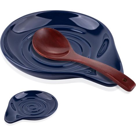 Repose-cuillère en céramique, Repose Cuillère Cuisine Résistant à La Chaleur Pour la Cuisine, la Maison, la Salle à Manger, Stensiles De Cuisine Pour Louches, Pinces, Spatule, Bleu, Adaptable au Lave- (1/5)