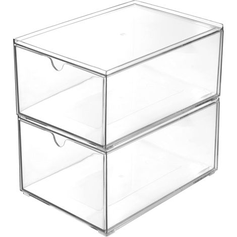 Lot de 2 Tiroirs de Rangement Empilables, 23 x 16.5 x 10 CM Tiroirs Empilables pour Cosmétiques, Organisateur de Rangement de Maquillage Transparent, Bacs de Rangement en Plastique (1/4)