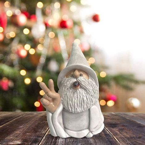 "Flipping the Bird" garden gnome in resin, a humorous outdoor decoration for a touch of quirky humor.
