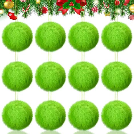 décorations suspendues pompons Noël d'arbre faites à la main pom court 12 pièces 6CM Vert (1/5)