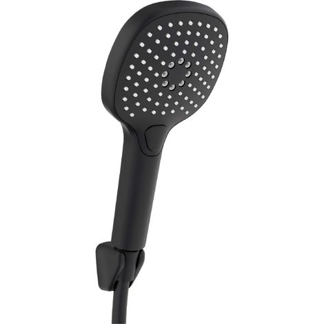 Schläfer 1303500 Doccetta per Doccia con Tubo Quadrata Nero Opaco, Set Doccia con Flessibile e Supporto, Soffione Doccia Multigetto Universale, Soffione Quadrato alta pressione, Doccia con Pulsante (1/5)