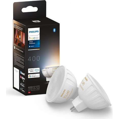 Ampoule connectée - PHILIPS HUE - MR16 - Lumiere blanche - Compatible bluetooth - Lot de 2 - Fonctionne avec App et voix