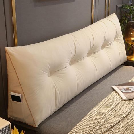 Oreiller lombaire confortable pour le lit. oreiller de lecture avec soutien du dos. oreiller triangulaire pour tête de lit. grand oreiller de lecture. 60 x 50 x 20 cm. beige (1/5)