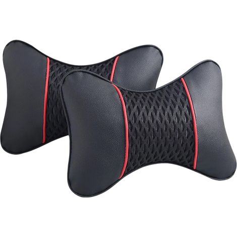 Appuie-tête voiture coussin de cou double but os voiture personnalisée souple appuie-tête intérieur voiture intérieur rouge et noir (Noir, One Size) (1/5)