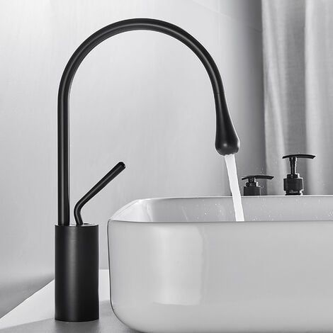 Robinet Mitigeur de Lavabo NOIR 360°Rotatif Robinet Haut Moderne Mitigeur d'eau Chaude et Froide Salle de Bain (1/6)