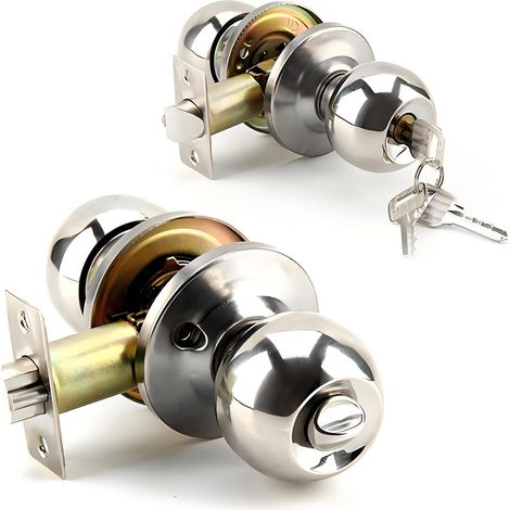 Youyijia Door Knob Set with 3 Keys Heavy Duty Stainless Steel Interior Door Lock Kit Adjustable Latch for Bedroom Bathroom Home Office Commercial Spaces Left/Right Hand Compatible (1/5)
