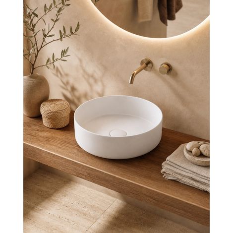 Exagonshop Lavabo 35,5 cm Roma tondo da appoggio bianco opaco