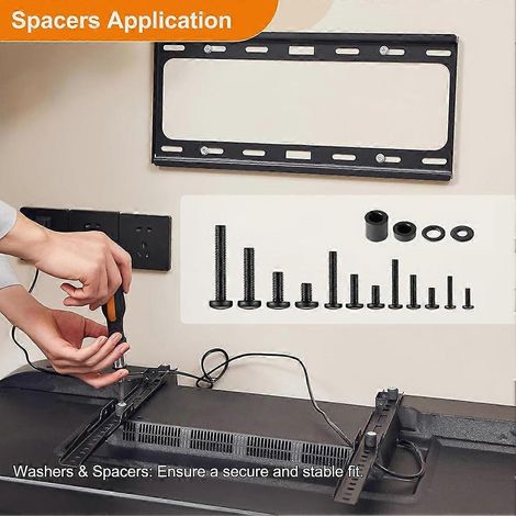 Kit de vis de fixation universel pour téléviseur : vis M4, M5, M6 et M8, rondelles et entretoises vis de rechange pour fixation TV (1/4)