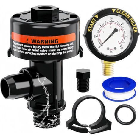 Manuelles Hochleistungs-Entlüftungsventil für Schwimmbadfilter, mit Manometer, 24-mm-Außengewinde, Ersatz-O-Ring-Clip, kompatibel mit 98209800 (1/5)