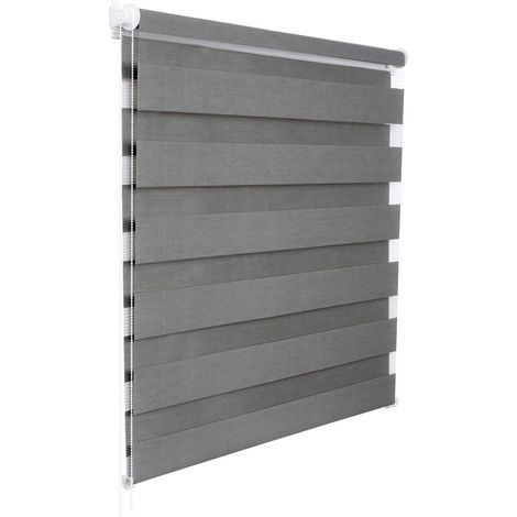 WOLTU Tenda a Rullo Doppio Oscurante per Interni Senza Foratura Avvolgibile Legno Grigio 55x150 cm