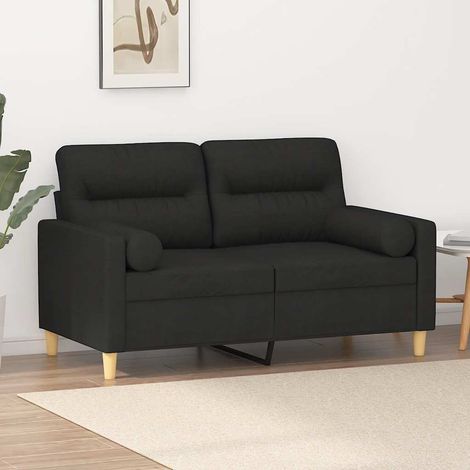 Canapé 2 places en tissu noir avec 2 oreillers décoratifs, 138 x 77 x 80 cm - PANGIVO (1/5)