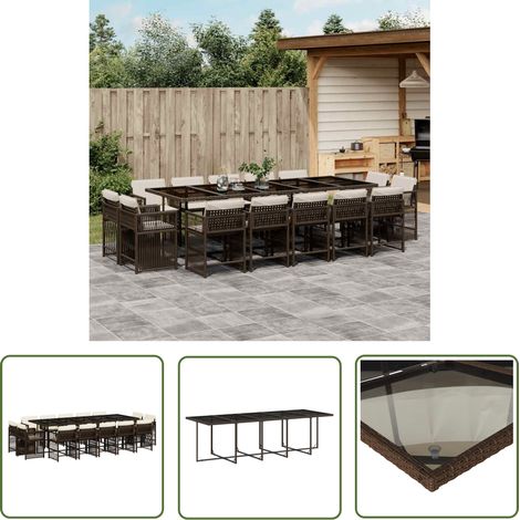 The Living Store Ensemble à manger de jardin avec coussins 15 pcs marron rotin - Salon De Jardin - Meuble De Jardin - Set De Salon De Jardin - Ensemble De Jardin - Mobilier De Jardin (1/5)
