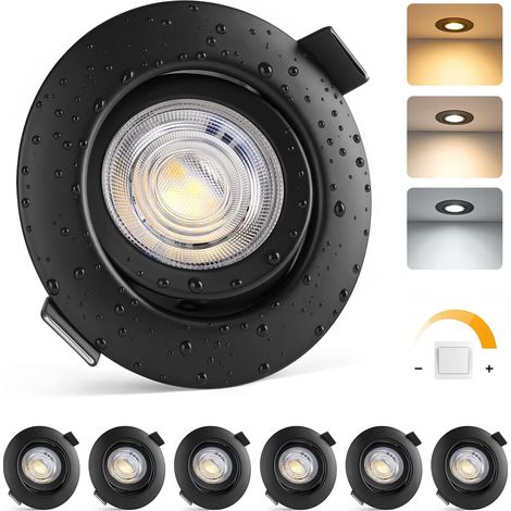 Focos LED empotrables negros, 5W 500LM, regulables, paquete de 6 (1/5)