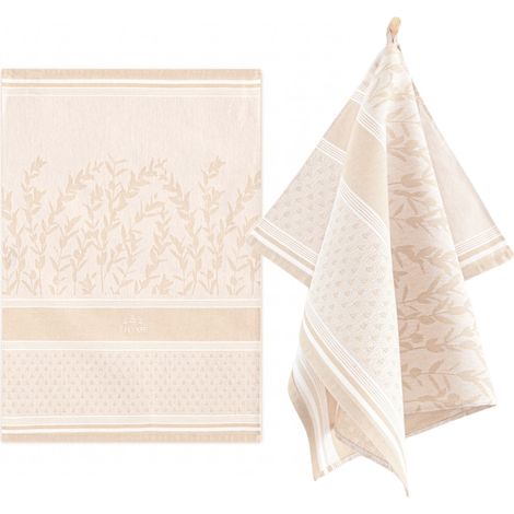 Strofinaccio da cucina Zwoltex Thyme beige con motivo floreale, 50x70 cm.