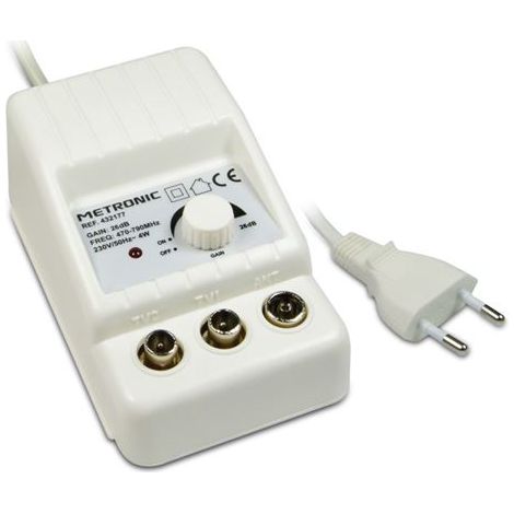 Amplificateur TV d'intérieur UHF – 2 sorties – Réglage de gain – Réduction des interférences 4G – Couleur blanche – Antenne terrestre – M-E