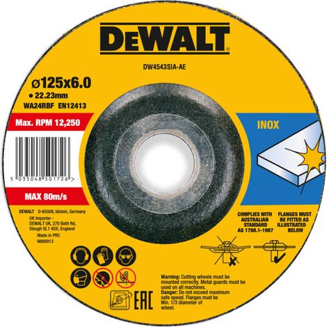 Meule à ébarber DEWALT High Performance 125x6x22,23mm Inox type 42 (déportée) DW4543SIA-AE