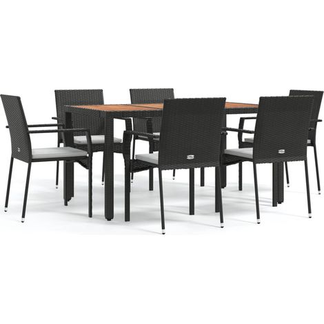 Maison Exclusive - 7-tlg. Garten-Essgruppe mit Kissen Schwarz Pol
