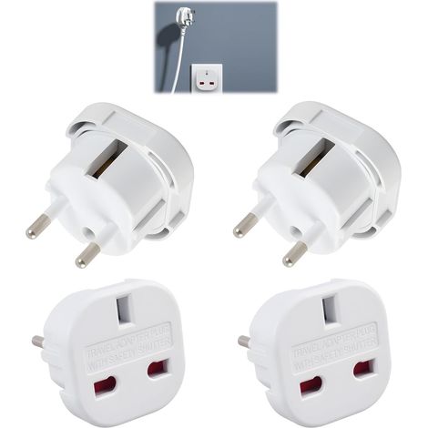 Lot De 4 UK vers EU Adaptateur de Voyage, Prise Anglaise, vers Européenne, Adaptateur UK vers EU Type C E F, Prise Britannique Type G Compatible France Allemagne Espagne Italie, Accessoire De Voyage (1/5)