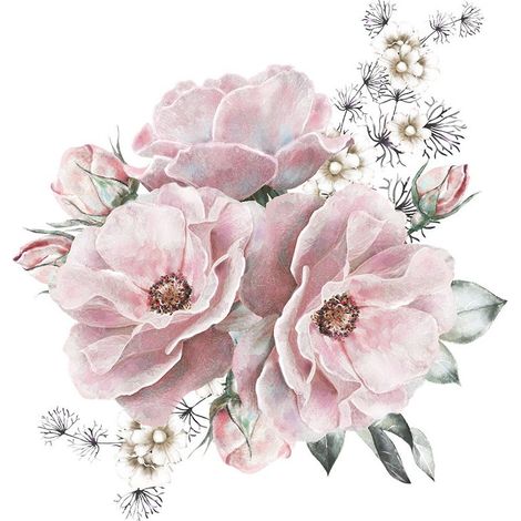 Stickers muraux Vintage fleurs, stickers muraux décoratifs pivoines, 44 x 42cm (1/5)