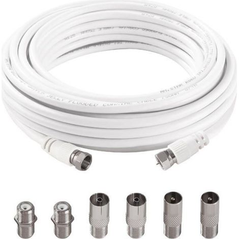 5m 75ohm Câble Coaxial RG6,F Mâle vers F Mâle Haut Débit RG6 Câble D'antenne TV,avec 6pc Coupleurs D'extension,pour décodeur (1/5)