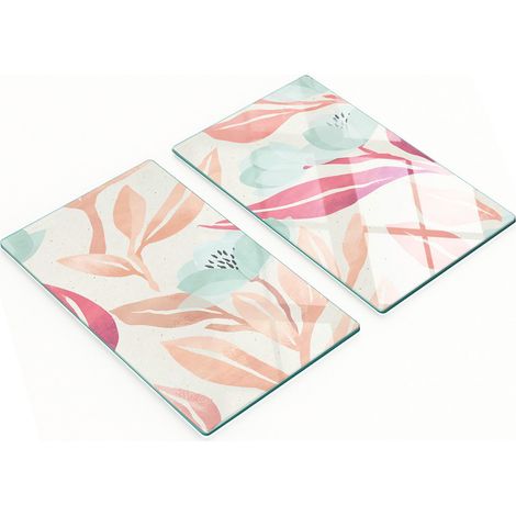 Juego de tablas de cocina de vidrio templado con dise帽o floral, 2 x 30 x 52 cm.