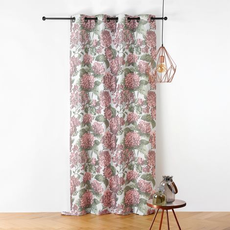 Rideau jacquard à motif hortensia Rose 140x240 cm (1/2)