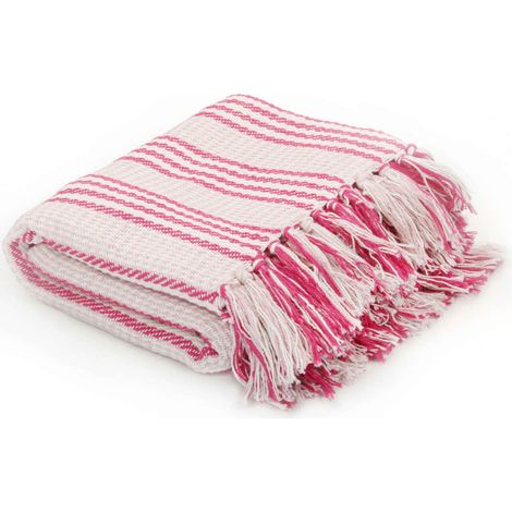 Überwurf Baumwolle Streifen 125x150 cm Rosa und Weiß