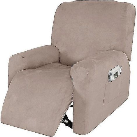 Housse de canapé inclinable extensible imperméable en daim, 4 pièces séparées, avec poche latérale, couleur kaki. (1/5)
