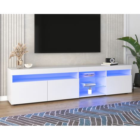 Meuble TV moderne blanc, panneau clair, éclairage LED variable, séjour et salle à manger, 180 cm (1/5)