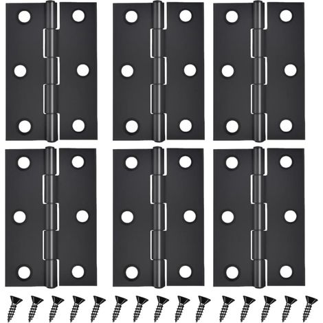 Set mit 6 schwarzen Türscharnieren (2,5 Zoll), Schranktürscharnieren, Möbelscharnieren, geeignet für Türen, Fenster, Holzkisten usw., Schrauben inklusive.