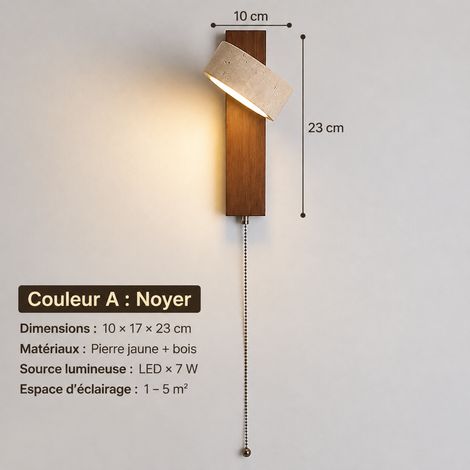 Applique murale wabi-sabi travertin jaune finition bois de noyer 34 avec interrupteur à tirette 34 réf 1711 32 × 25 × 21 cm 2 g – Livraison gratuite