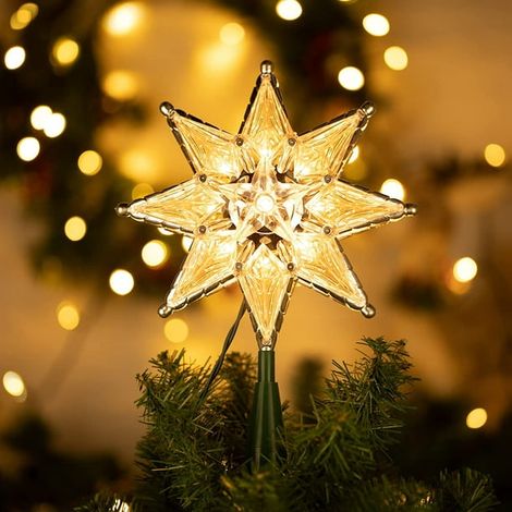Sapin de Noël étoile octogonale acrylique rétro, décoration sommet arbre sans piles, étoile lumineuse octogonale. (1/5)