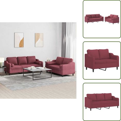 vidaXL Juego de sofás con cojines 2 piezas tela rojo tinto (1/5)