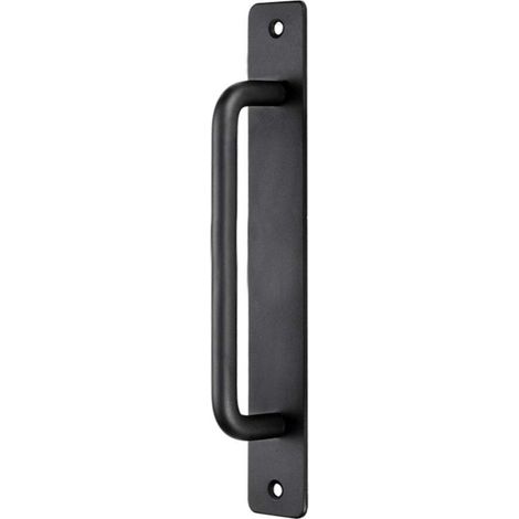 Poignée de porte coulissante robuste 180 mm - Plaque arrière incluse - Pour toilette et placard bois - Noir - Design fonctionnel et durable (1/5)