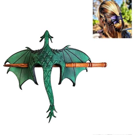 Pince à cheveux médiévale dragon, épingle à cheveux gothique fantastique pour femmes (verte) Accessoires de cheveux médiévaux pour cheveux longs, pince à cheveux dragon (1/5)
