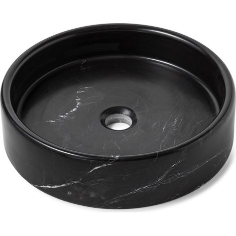 Vasque à poser ronde véritable Marbre - 40x10 cm - Noir (1/3)