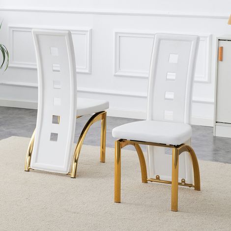 Sedia da pranzo 102,5 cm, set da 2, in PU bianco opaco con gambe oro, design moderno traforato (1/5)
