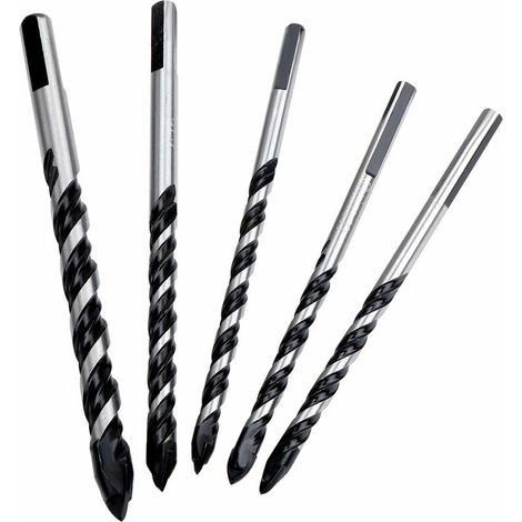 Set di 5 punte per muratura multimateriale in lega triangolare, adatte per calcestruzzo, mattoni, vetro, plastica e legno, 6 mm, 8 mm, 10 mm, 12 mm