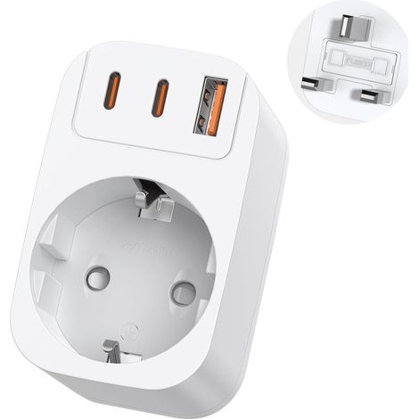 Adaptateur Prise Anglaise, Adaptateur Voyage France/Europe vers UK, Portable Prise Type G FR vers Irlande, Malaisie, Singapour, HK, Dubaï(Blanc) (1/5)