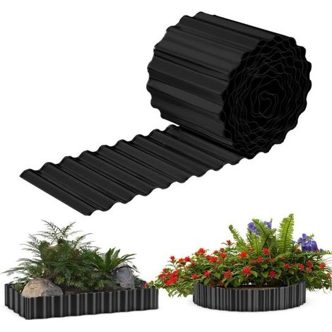 Metal Garden Edging, 15cm High x 6m Long, Wavy Lawn Edging, Galvanized Lawn Edging, Flexible Lawn Edging for Flower Beds Surrounded by Trees - Black (1/5)