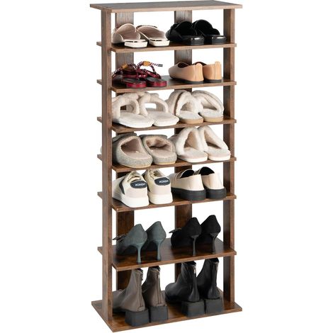 COSTWAY Étagère à Chaussures en Bois à 7 Niveaux, Meuble à Chaussures à Double Rangée, Étagère Amovible Personnalisé, Rangement des Chaussures pour Salon, Entrée, Vestiaire, Marron Rustique (1/5)