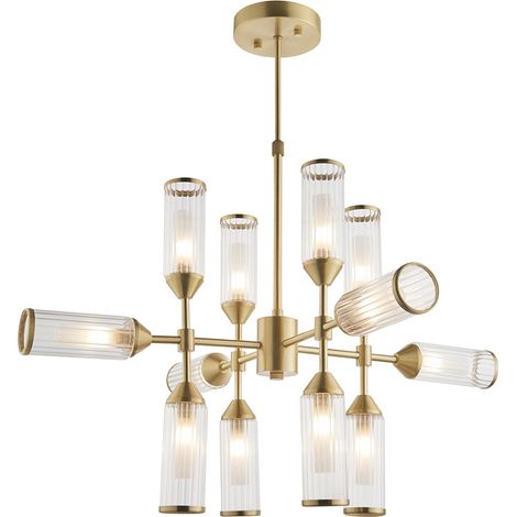 Merano Trieste Suspension à 12 lampes en laiton satiné avec verre transparent et givré