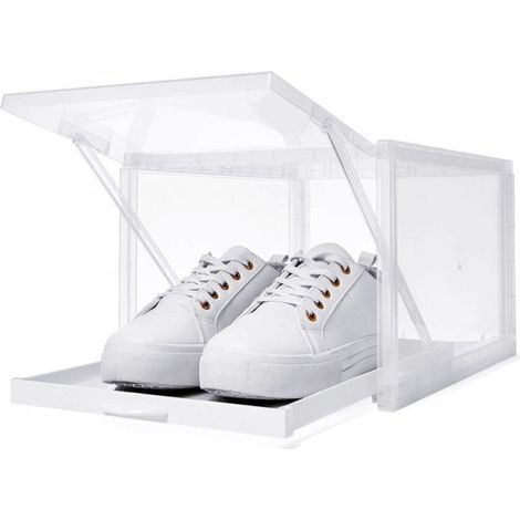 Étagère à chaussures coulissante blanche  Accès facile et rapide aux chaussures  Trous d'aération  28 x 38 x 22 cm (1/5)