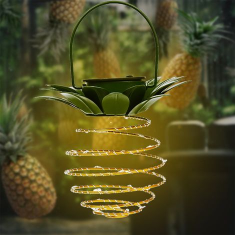 Lanternes solaires fer forgé ananas 24LED 15.5x15.5x22cm, guirlande lumineuse cuivre extérieur, déco jardin suspendue étanche, lot unique (1/5)