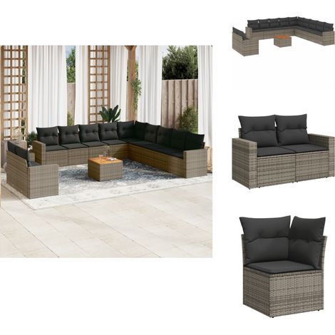 Salon de jardin avec coussins 12 pcs gris résine tressée - Salon De Jardin - Mobilier Extérieur - Set Salon De Jardin - Résine Tressée - Rotin Synthétique (1/5)